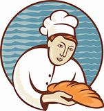 baker chef with loaf of bread retro