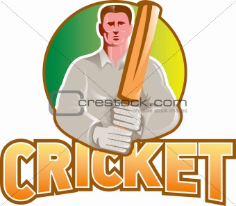 cricket player batsman with bat front view