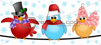 Three Christmas Birds on a Wire Illustration