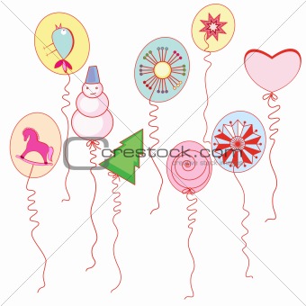 Balloons with drawings of the New Year