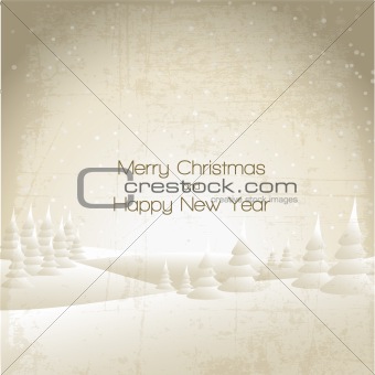 Vector Winter card with golden snowy landscape 