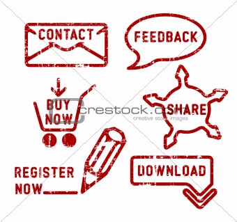 Simple vector contact, feedback, share, buy, download, register stamps