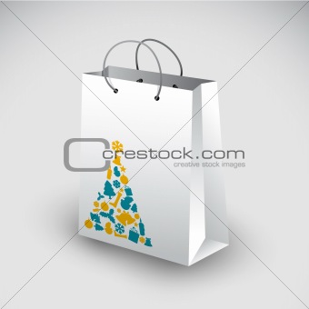 White shopping bag with christmas motive