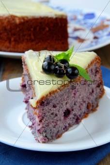piece of fruit currant cake on white plate