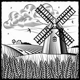 Landscape with windmill black and white