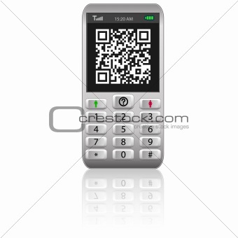 Smartphone with QR code. 