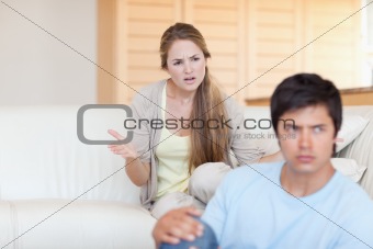 Upset young couple arguing