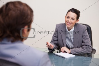 Smiling businesswoman in a negotiation