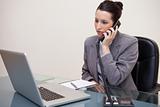 Businesswoman sitting at her desk on the telephone