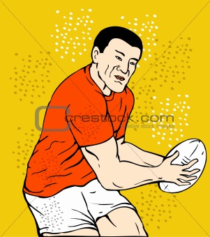 rugby player running passing the ball