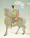 Japanese Samurai warrior riding horse