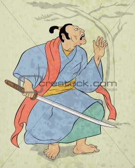 Japanese Samurai warrior with katana sword