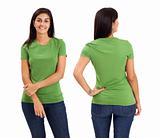 Female posing with blank green shirt