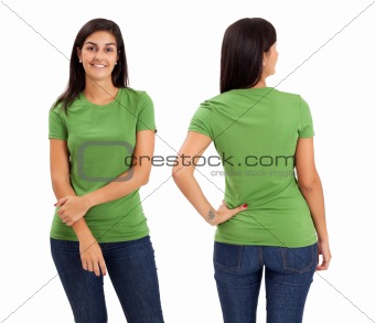 Female posing with blank green shirt