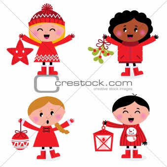 Caroling christmas kids collection isolated on white