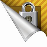 Security lock icon on peeling corner tab