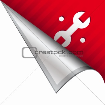 Wrench icon on peeling corner tab
