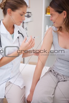 Patient receiving painful injection