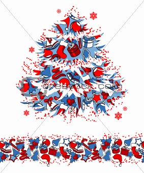Christmas tree and seamless border