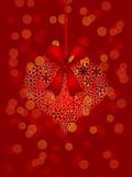 Christmas Snowflakes Heart Shape Ornament on Red Background