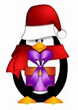 Penguin with Santa Hat with Present Clipart