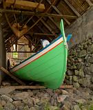Traditional Faroese fishing boat made of wood 