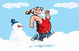 Cartoon Santa running for exercise in the snow