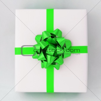 Green star and Cross line ribbon on White paper box