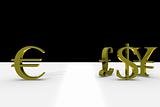 golden 3d currency symbols on stylish black and white background