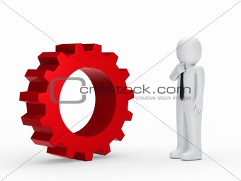 Business man red mechanical gear