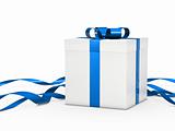 gift box white blue ribbon