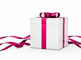 gift box white pink ribbon