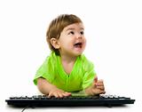 Little child holding keyboard