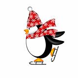 Cute Penguin with Red Scarf on Ice Skates Illustration