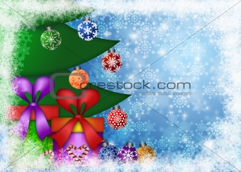 Christmas Presents Under the Tree with Snowflakes