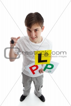 Teenager with learner driver licence plates 