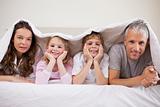 Family lying under a duvet