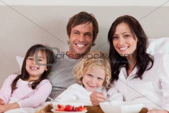 Family having breakfast together