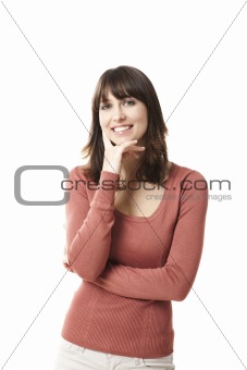 Beautiful woman smiling at the camera, isolated on white