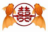 Goldfish Pair with Double Happiness Chinese Symbol