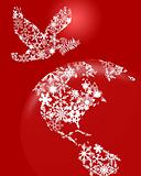 Christmas Peace Dove On Earth Red Background