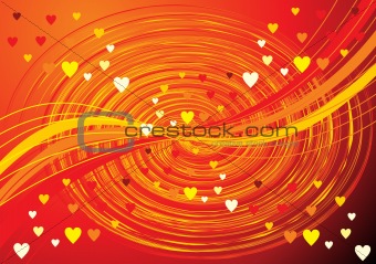 abstract orange wave background with hearts 