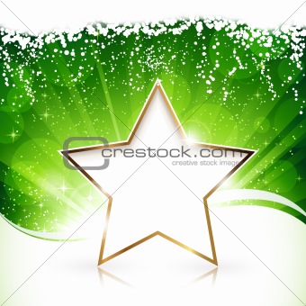Golden Christmas star on green background