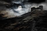 Night, moon and dark fortress