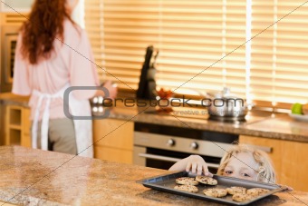 Boy sneaking up to cookies