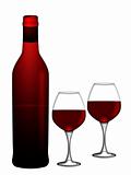 Red Wine Bottle and Two Glasses on White Background Illustration