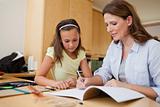 Mother helping daughter with her homework