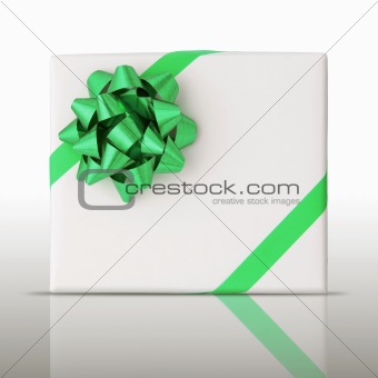 Green star and Oblique line ribbon on White paper box