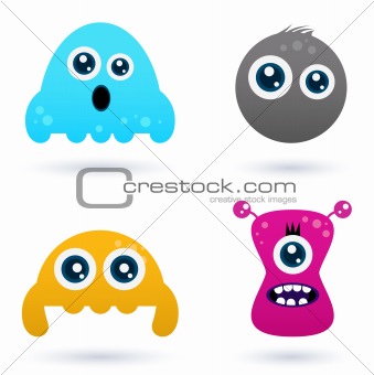 Funny curious monster set isolated on white