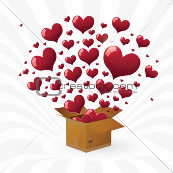Valentine's day. box with fly hearts